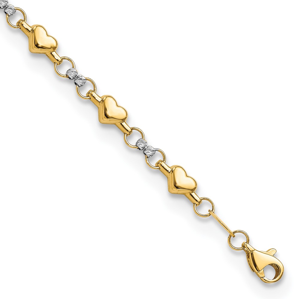 Picture of Finest Gold 14K Two-Tone Polished Diamond-Cut Heart 7.5 in. Bracelet