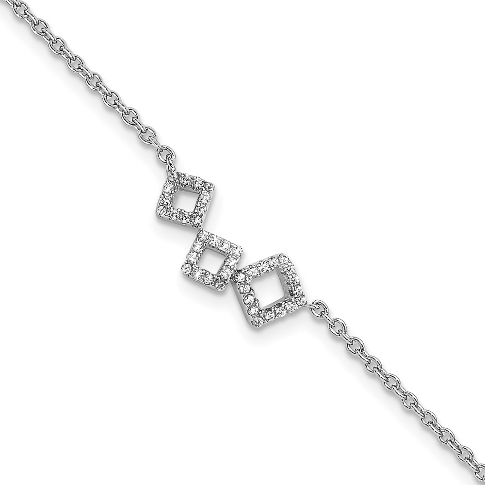 Picture of Finest Gold Sterling Silver Cheryl M Rhodium-Plated Fancy Geometric CZ with 1 in. Extension Anklet