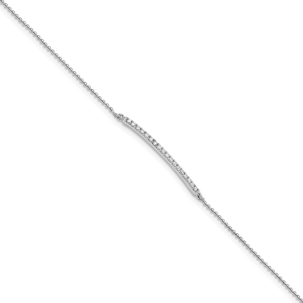 Picture of Finest Gold Sterling Silver Cheryl M Rhodium-Plated CZ Bar with 1 in. Extension Anklet