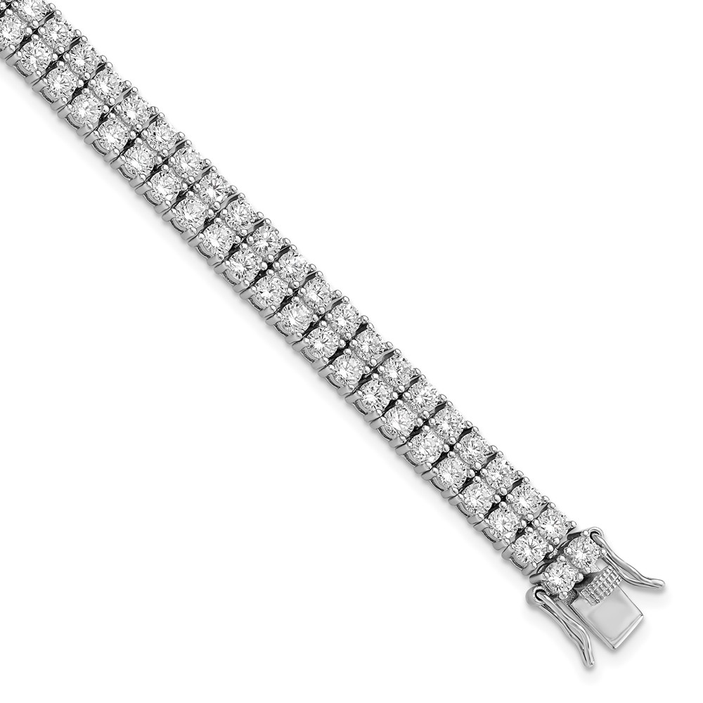 Sterling Silver Cheryl M Rhodium-Plated CZ Two Row Tennis 7.5 in. Bracelet -  Bagatela, BA2719830