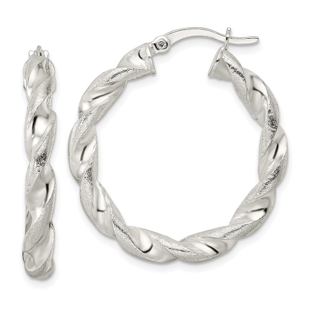 Sterling Silver Polished & Textured Twisted Circle Hoop Earrings -  Bagatela, BA2719166