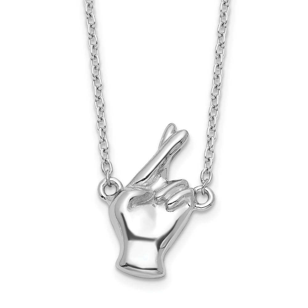 Sterling Silver Rhodium-Plated Fingers Crossed 18 in. Necklace -  Finest Gold, UBSQG6179-18