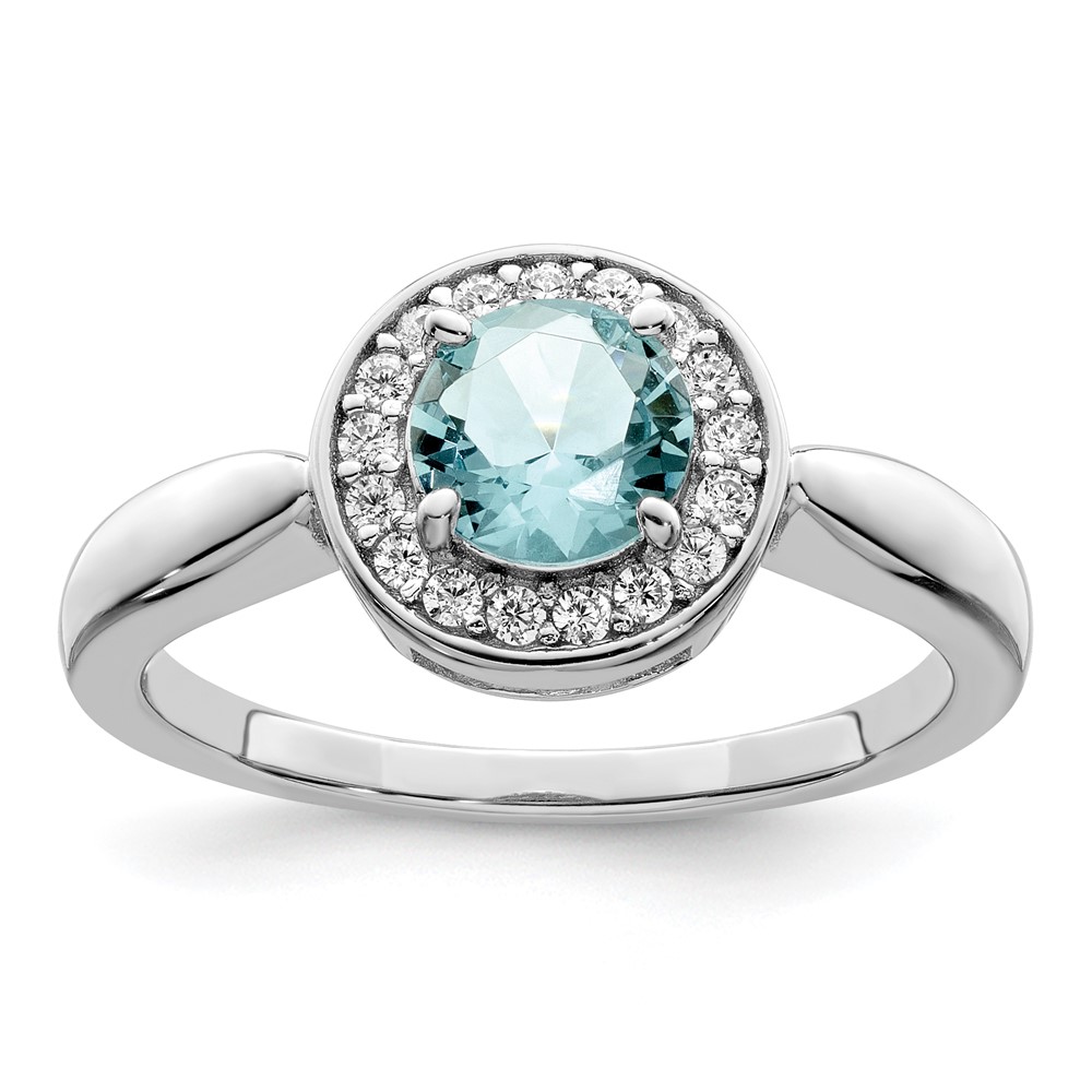 Picture of Finest Gold Sterling Silver Rhodium-Plated CZ &amp; Light Blue Glass Stone Ring - Size 7