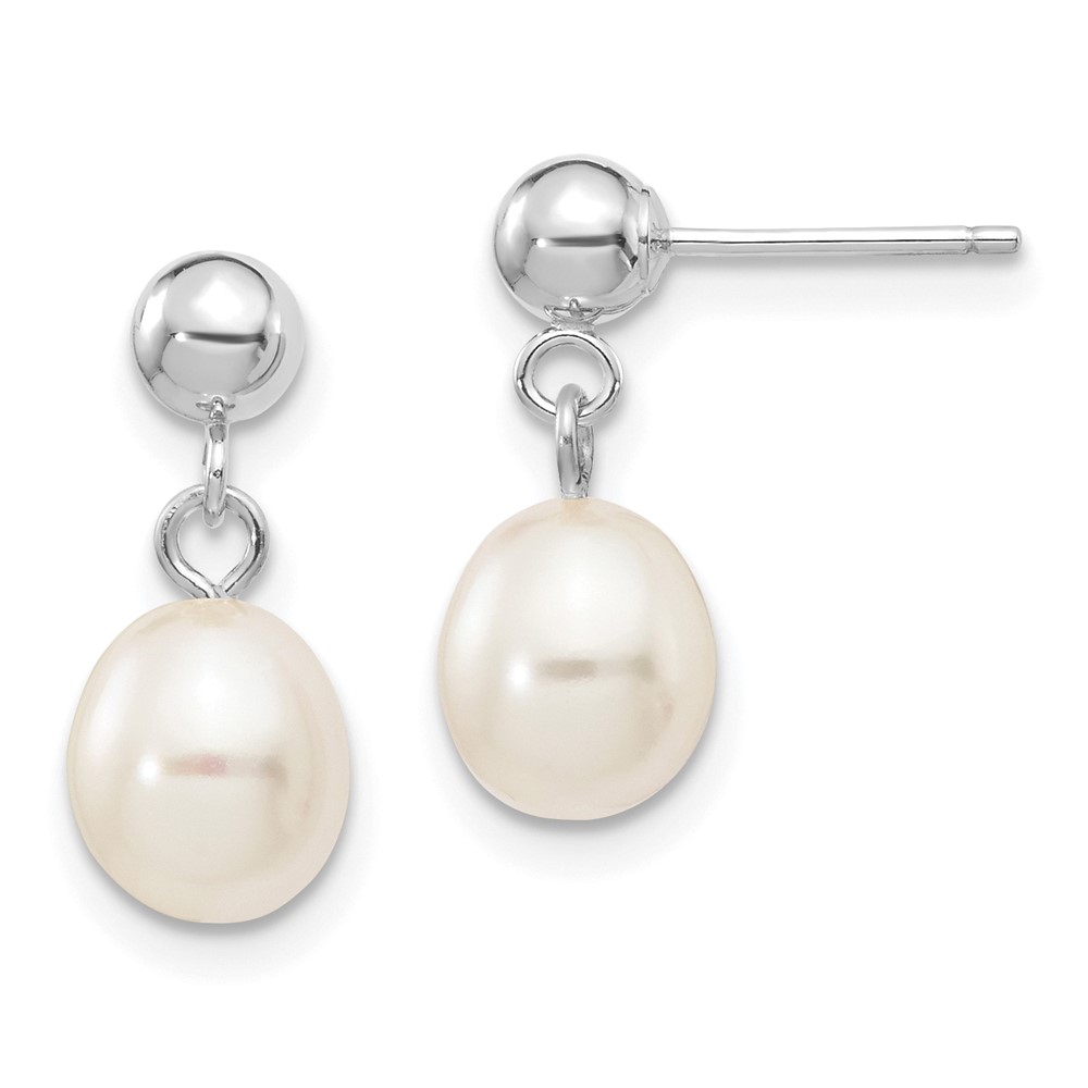 14K White Gold 6-7 mm White Rice Freshwater Cultured Pearl Dangle Post Earrings -  Finest Gold, UBSXFW252E