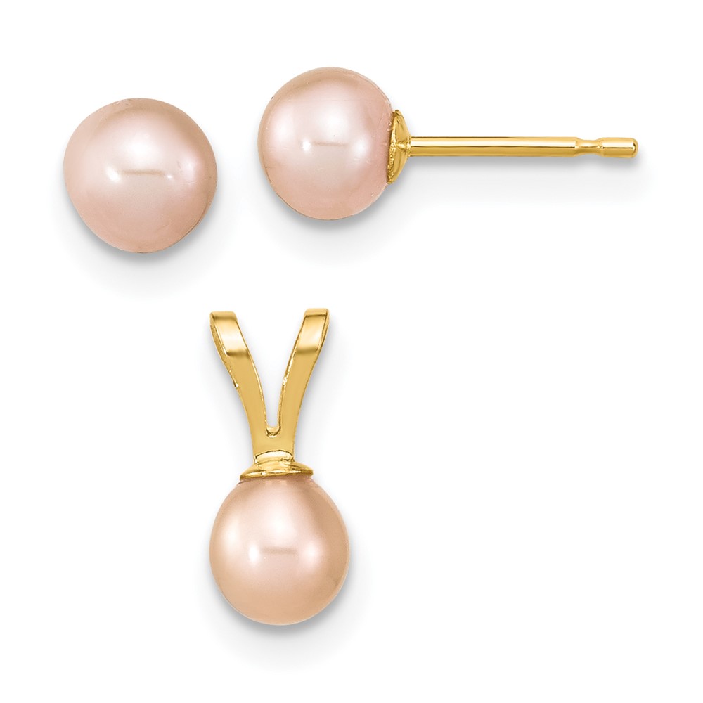 Picture of Finest Gold 14K Madi K 4-5 mm Rd Pink FWC Pearl Earring &amp; Pendant Set