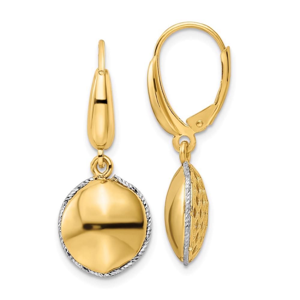 Picture of Finest Gold 14K Two-Tone Polished Diamond-Cut Hollow Round Criss Cross Leverback Earrings