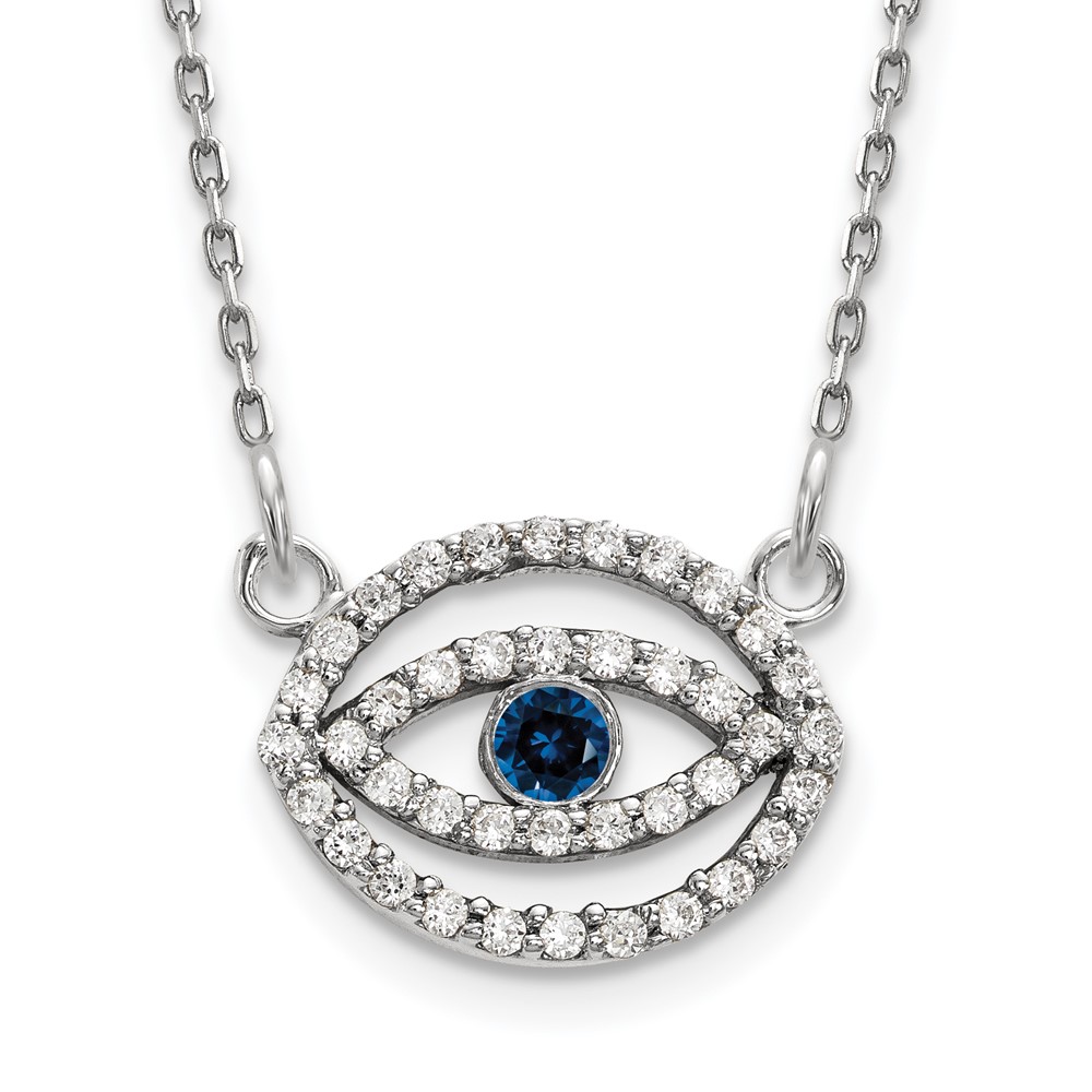Picture of Finest Gold  14K Diamond &amp; Sapphire Halo Evil Eye Necklace  White Gold - Small