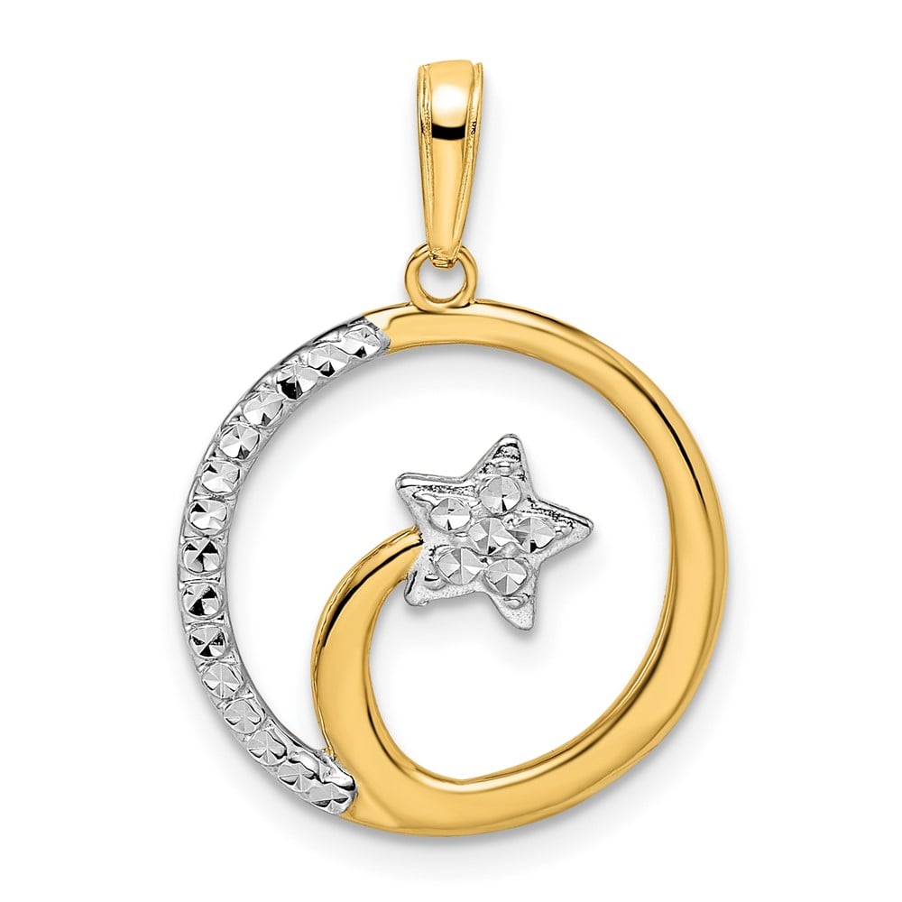 14K Yellow & Rhodium White Diamond-Cut Shooting Star Pendant -  Finest Gold, UBSM2982