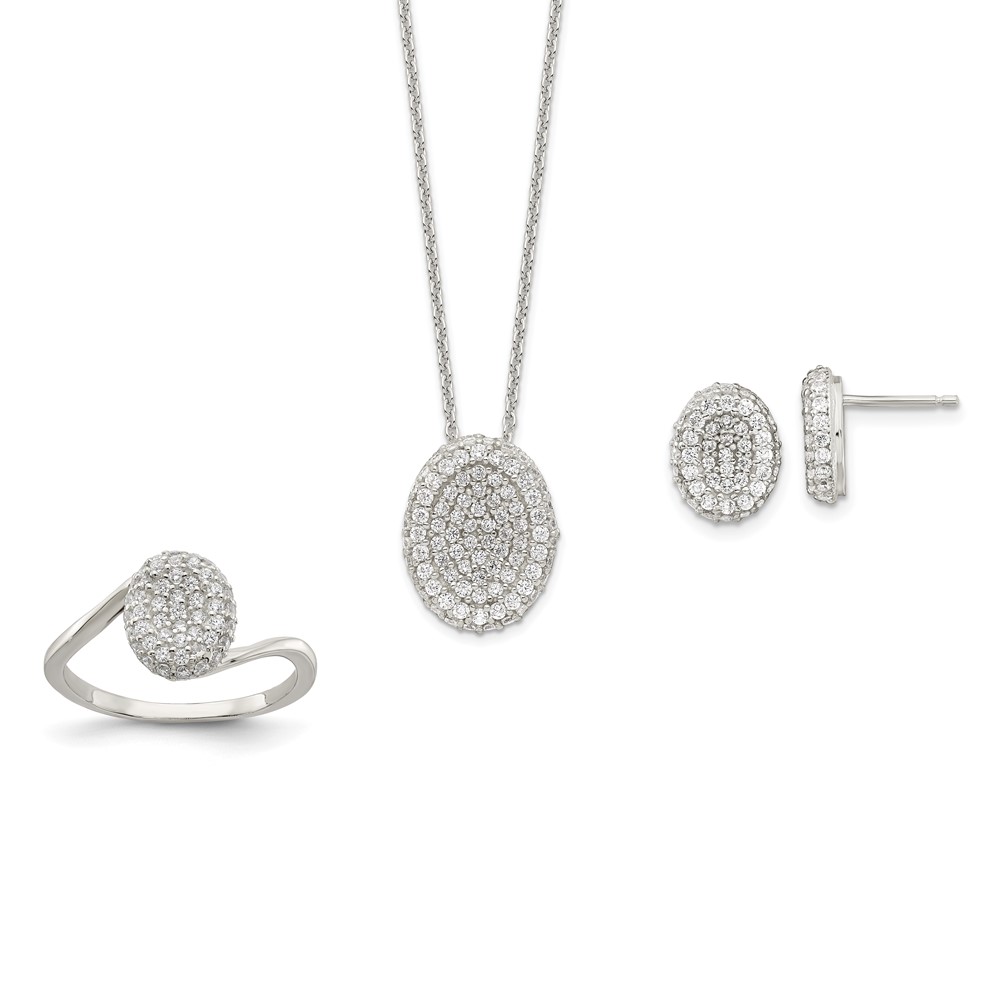 Picture of Finest Gold Sterling Silver 16 in with 1.5 in. Extension CZ Oval Necklace&amp;#44; Earrings &amp; Ring Set