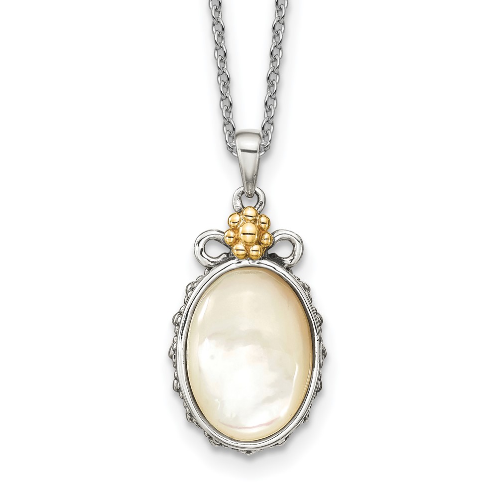 Picture of Finest Gold Sterling Silver with 14K Accent Floral Oval Mother of Pearl Necklace