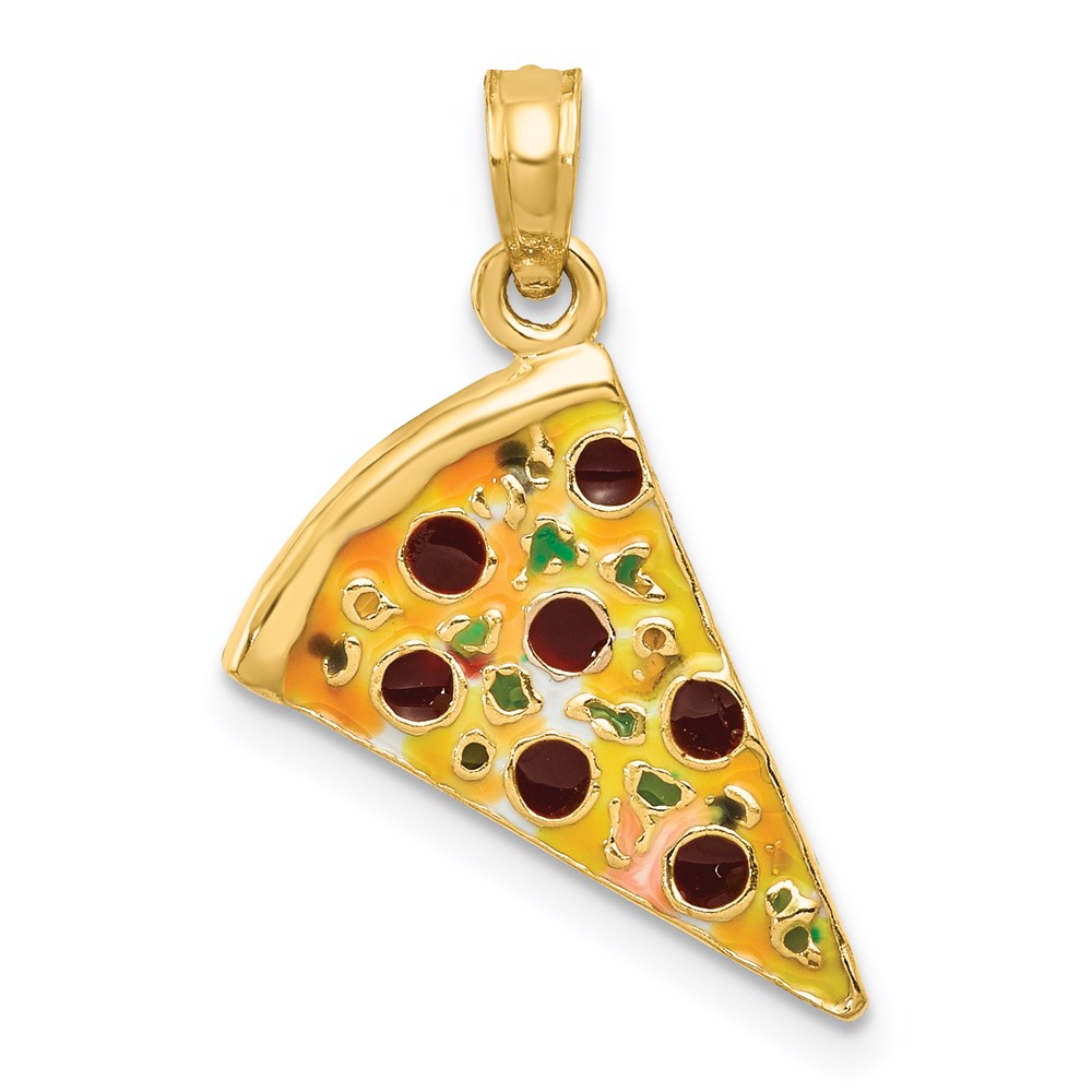 14K Yellow Gold Enameled Pizza Slice Pendant -  Finest Gold, UBSYC880