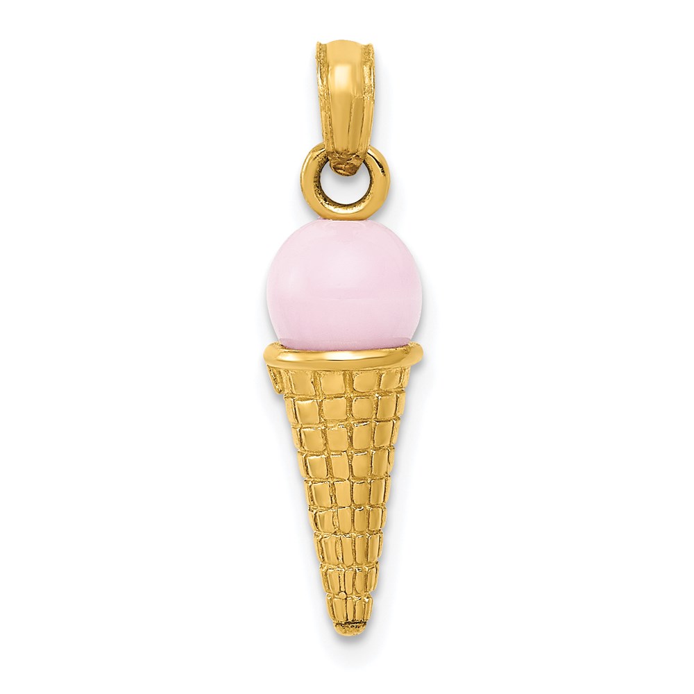 Unisex Gold Classics(tm) 14kt Gold 3D Pink Ice Cream Cone Charm -  Fine Jewelry Collections, YC257