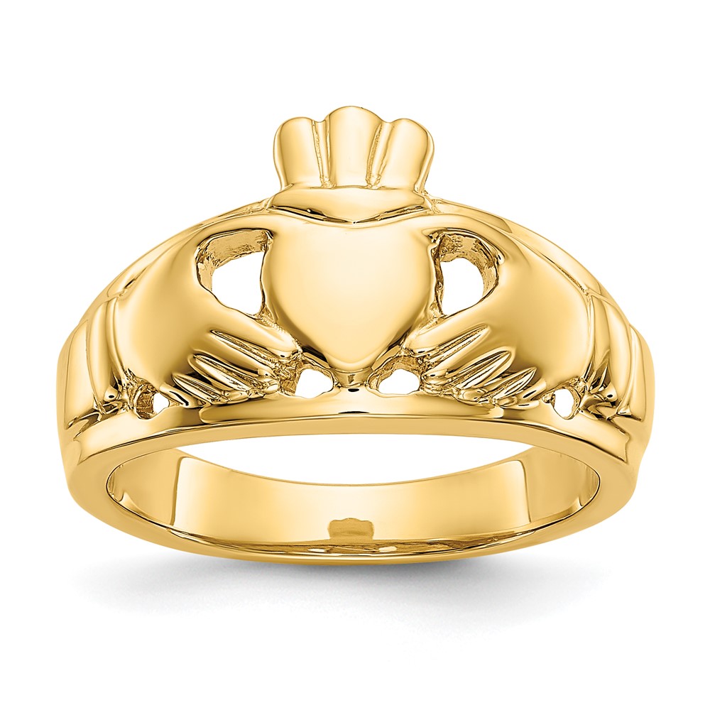Picture of Quality Gold 10D1858 10K Yellow Gold Polished Mens Claddagh Ring - Size 10