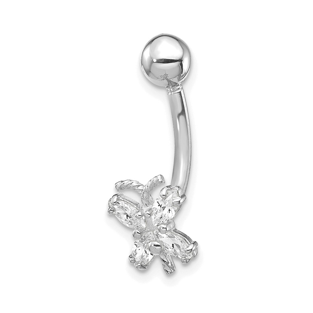 Picture of Quality Gold 10BD133 10K White Gold with CZ Butterfly Belly Dangle