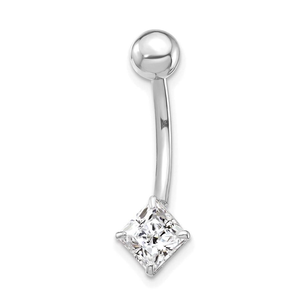 Picture of Quality Gold 10BD128 10K White Gold with 5 mm Square CZ Belly Dangle