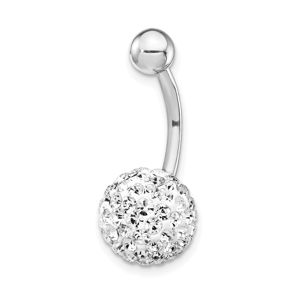 Picture of Quality Gold 10BD120 10K White Gold with 10 mm White Crystal Ball Belly Dangle