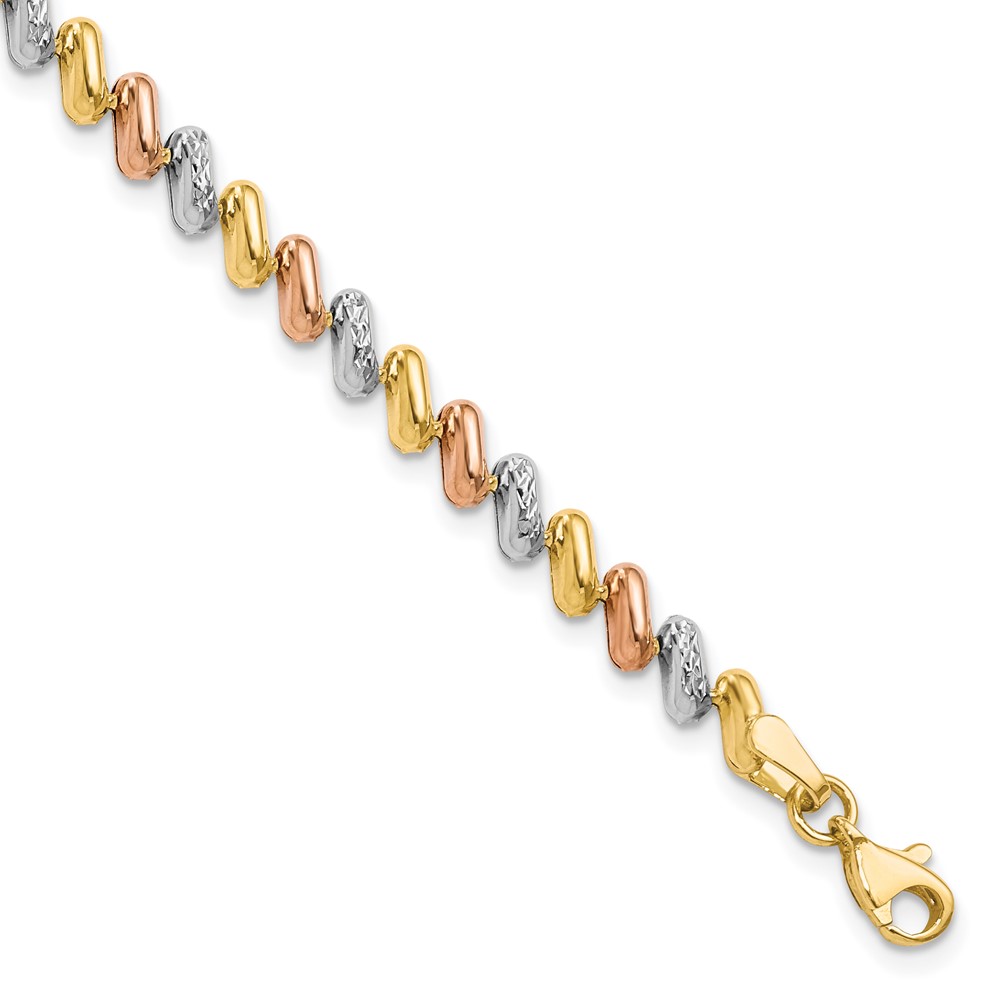 Leslies 10K Tri-Color Polished & Diamond-Cut Fancy Link 7.5 in. Bracelet -  Finest Gold, UBS10LF1306-7.5