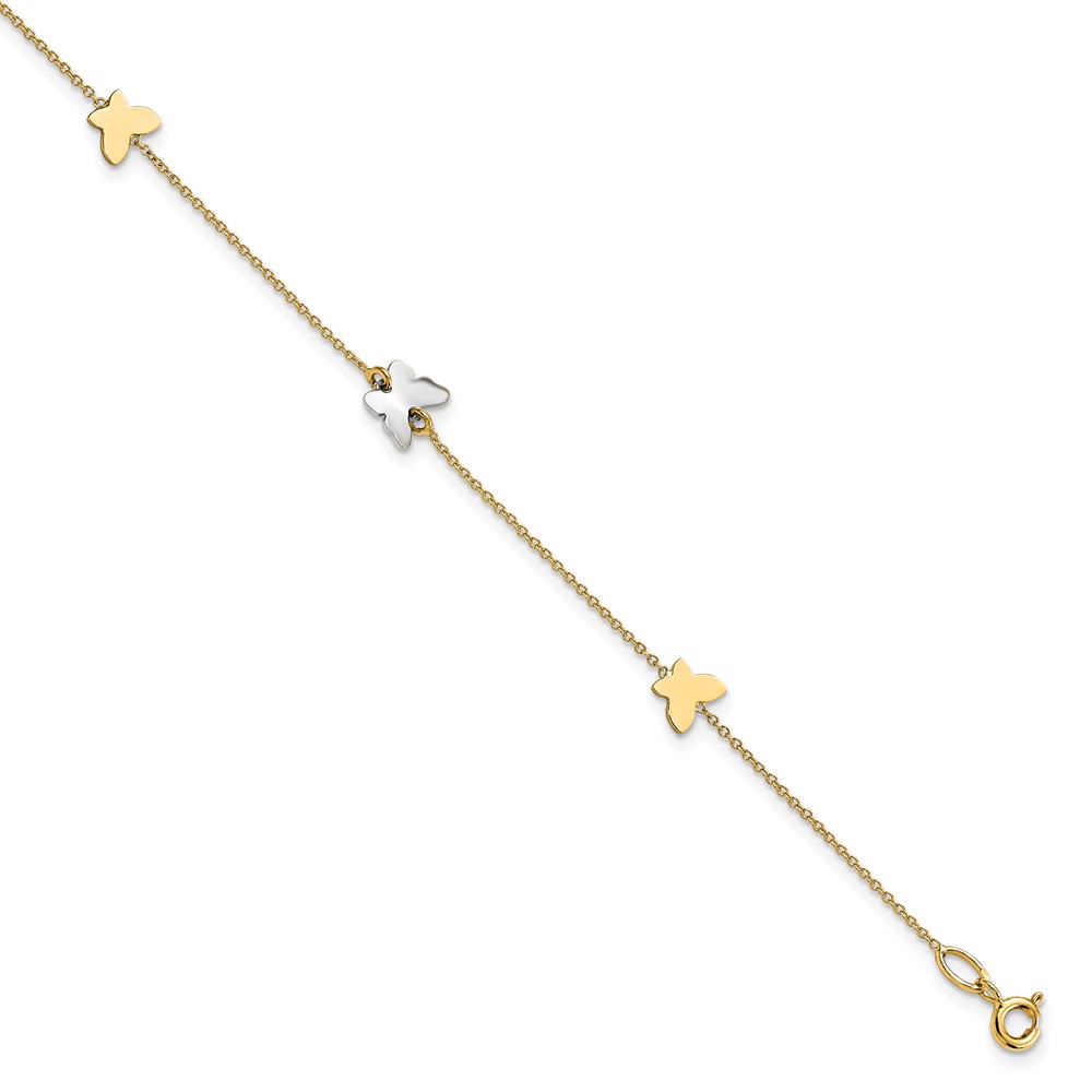 Picture of Finest Gold Leslies 14K Two-Tone Polished Butterfly with 1 in. Extension Anklet