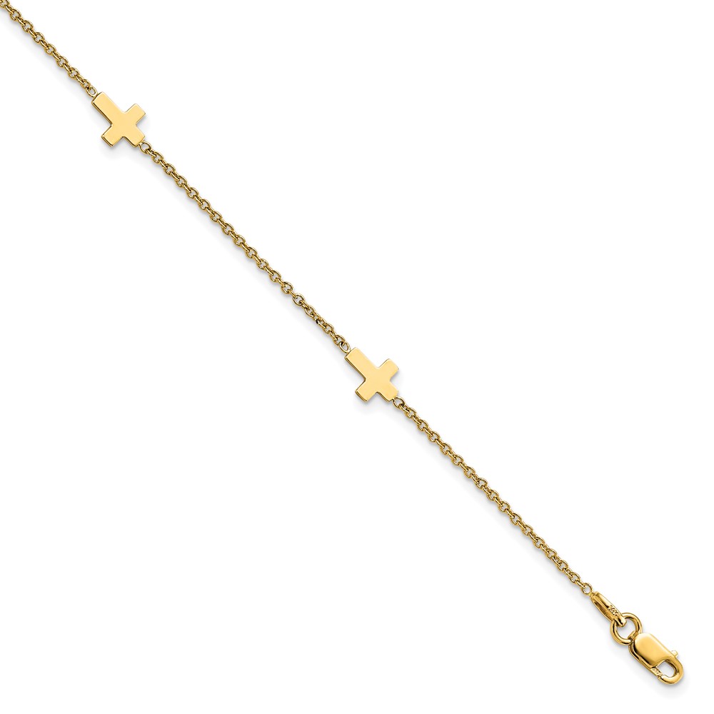 Picture of Finest Gold Leslies 14K Yellow Gold Polished Cross with 1 in. Extension Anklet