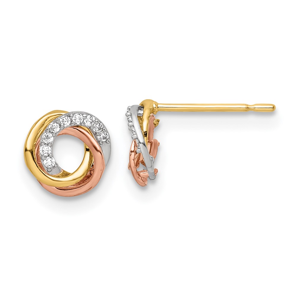 Picture of Finest Gold 14K Tri-Colored CZ Circle Post Earrings