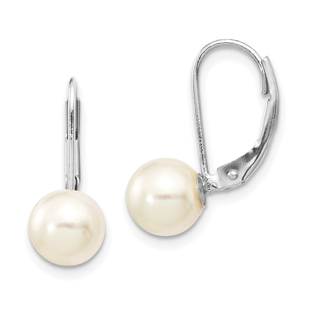 Picture of Finest Gold 14K 7-8 mm White Gold Round White Saltwater Akoya Pearl LeverbacK Earrings
