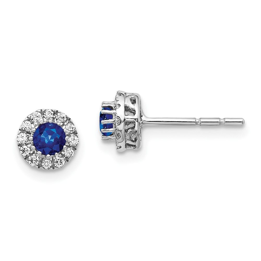 Picture of Finest Gold 14K White Gold Diamond &amp; Blue Sapphire Halo Post Earrings