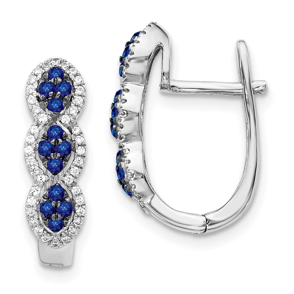 Picture of Finest Gold 14K White Gold Diamond &amp; Blue Sapphire Hinged Earrings