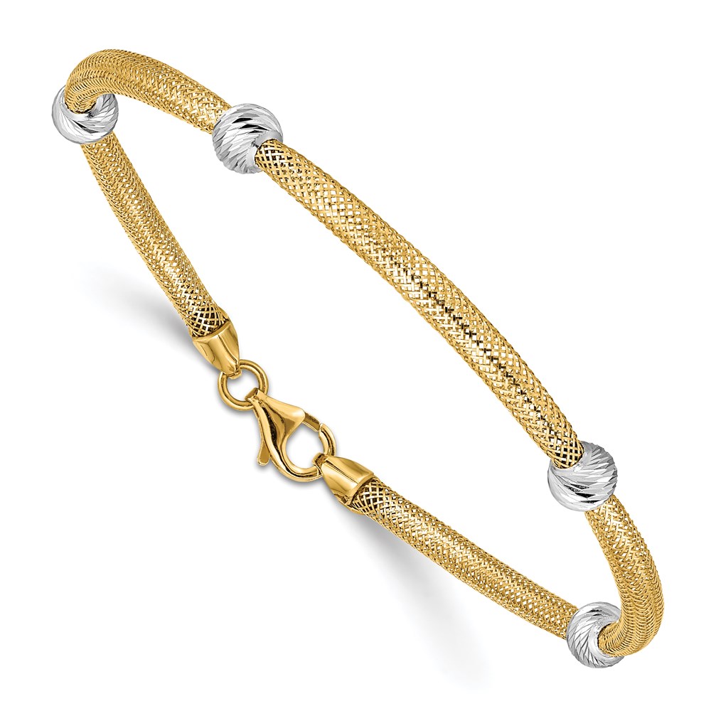 Picture of Finest Gold 14K Two-Tone Diamond-Cut Beads Stretch Mesh 7.5 in. Bracelet