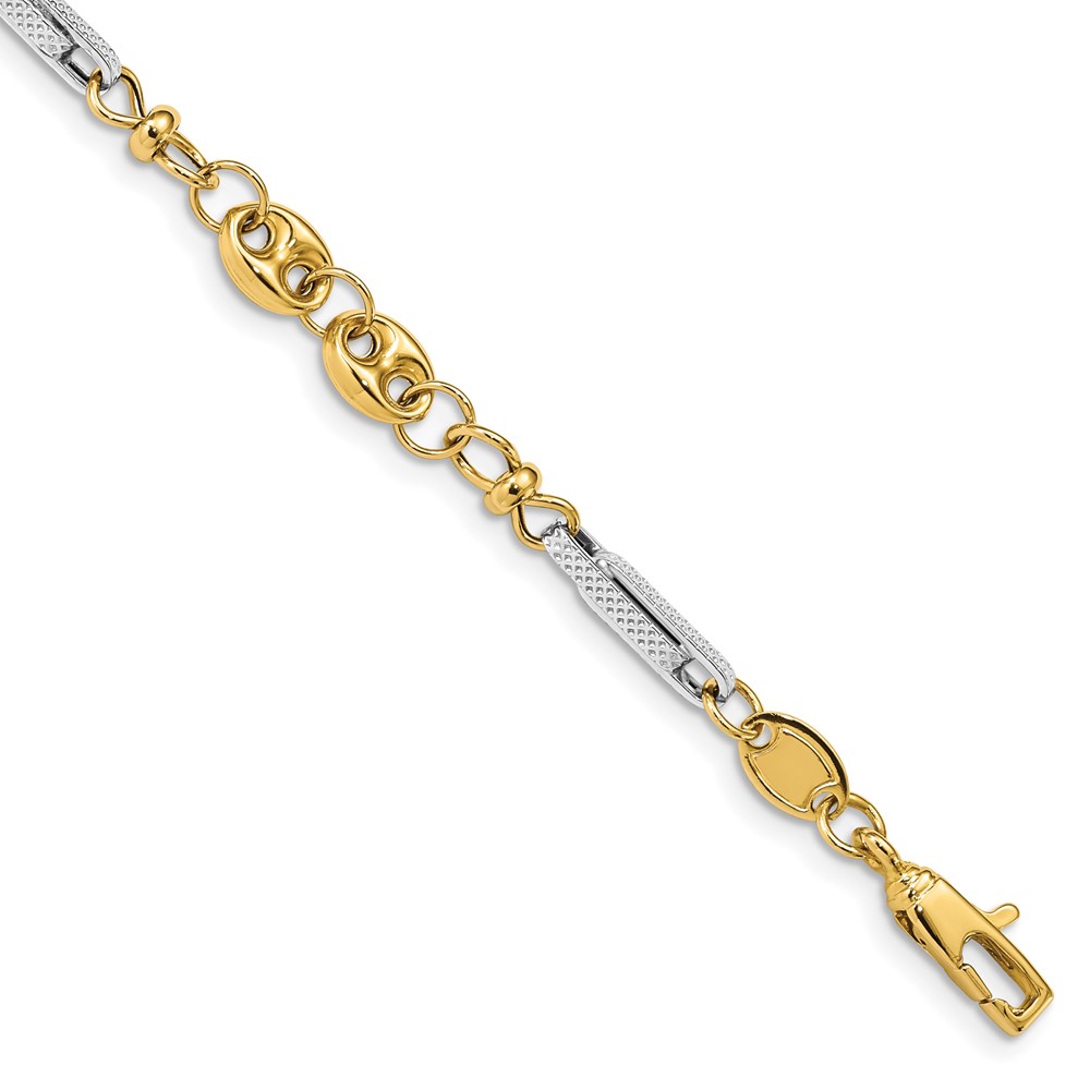 Picture of Finest Gold 14K Two-Tone Gold Polished &amp; Textured Fancy Link 7.5 in. Bracelet