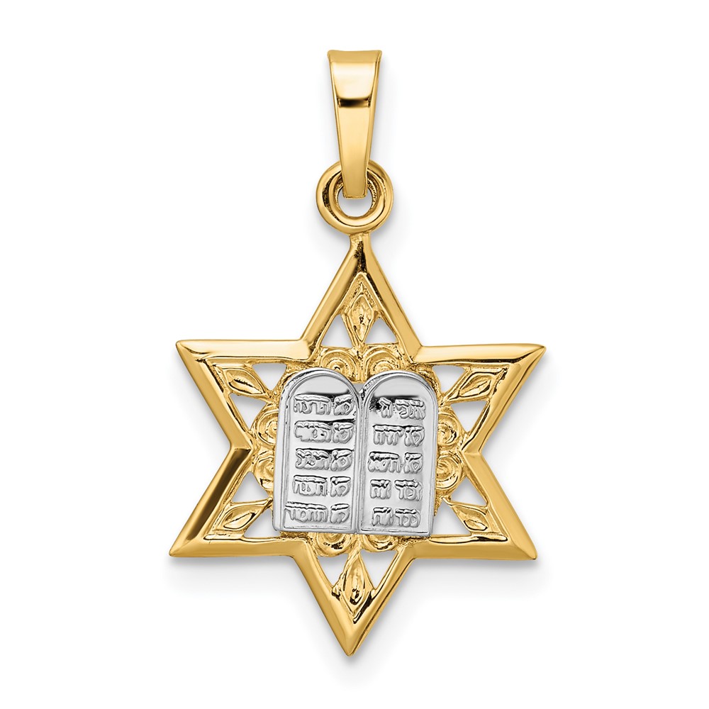 Picture of Finest Gold 14K Two-tone Polished Solid Star &amp; Torah Pendant
