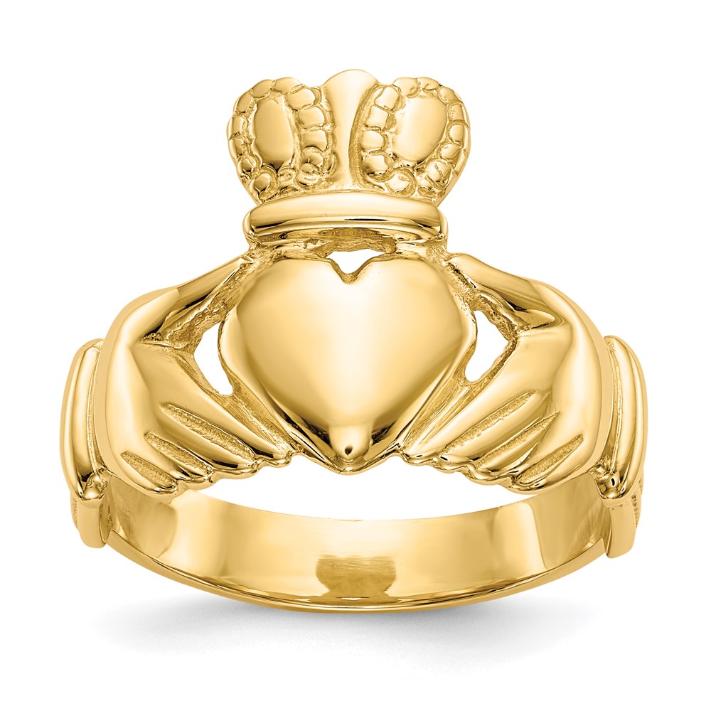 Picture of Quality Gold D3113 14K Yellow Gold Mens Claddagh Ring - Size 10