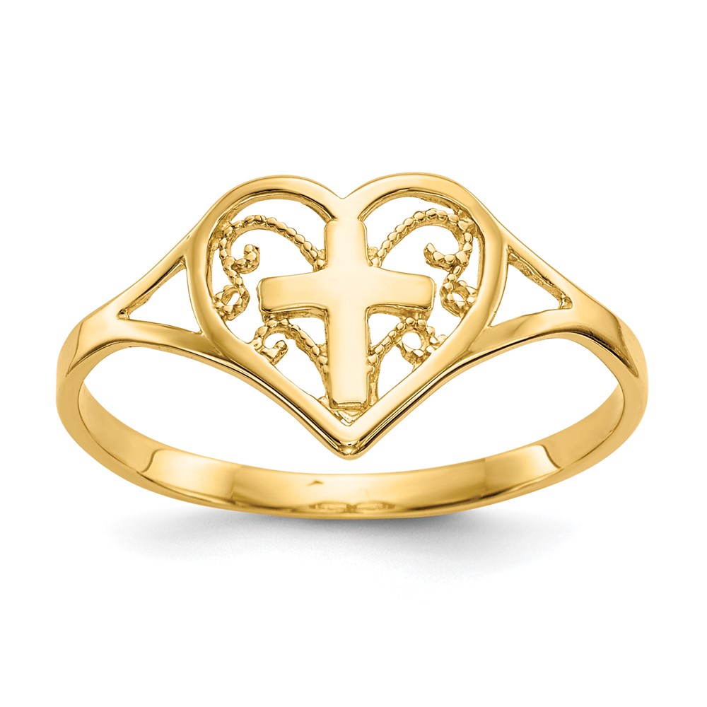 Picture of Finest Gold 10K Yellow Gold Polished Heart with Cross Ring - Size 6.75
