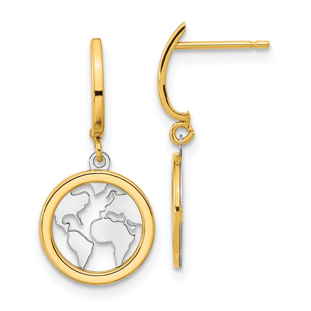 Picture of Finest Gold 14K Two-Tone Polished White Rhodium Earth Dangle Earrings