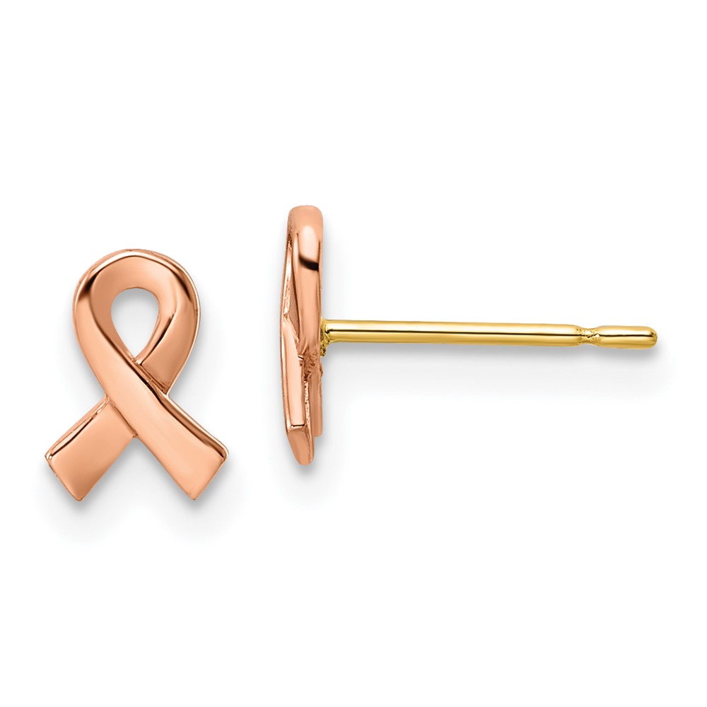 Picture of Finest Gold 14K Two-Tone Rose &amp; Yellow Post Awareness Ribbon Yellow Gold Post Earrings