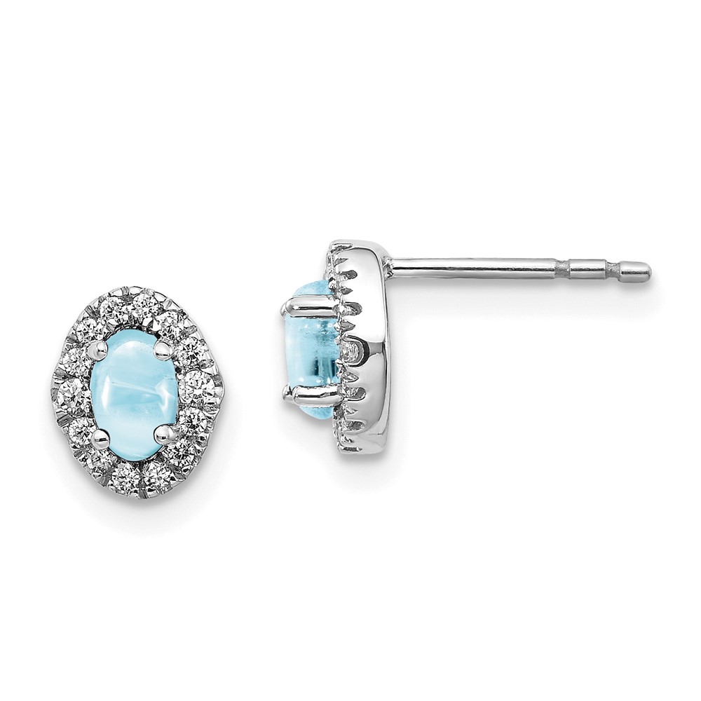 Picture of Finest Gold 14K White Gold Diamond &amp; Cabochon Aquamarine Earrings