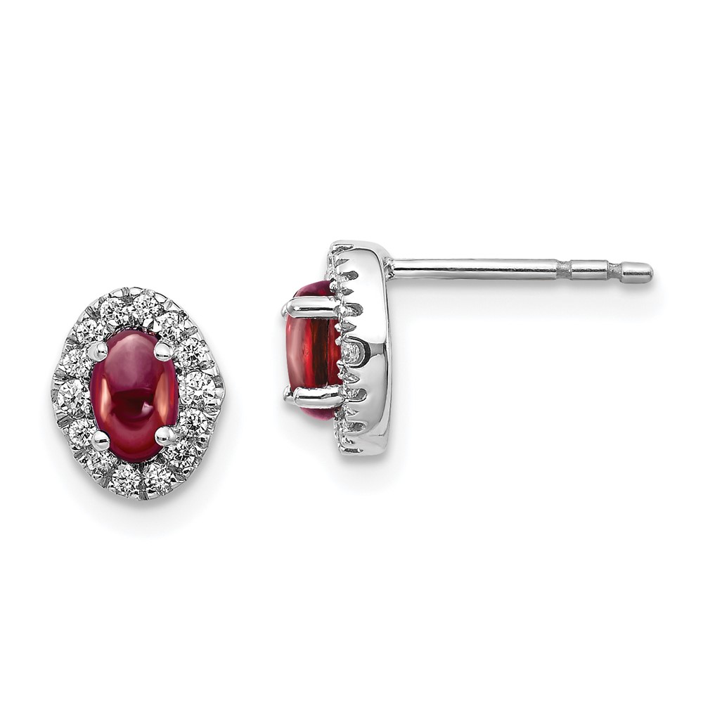 Picture of Finest Gold 14K White Gold Diamond &amp; Cabochon Garnet Earrings
