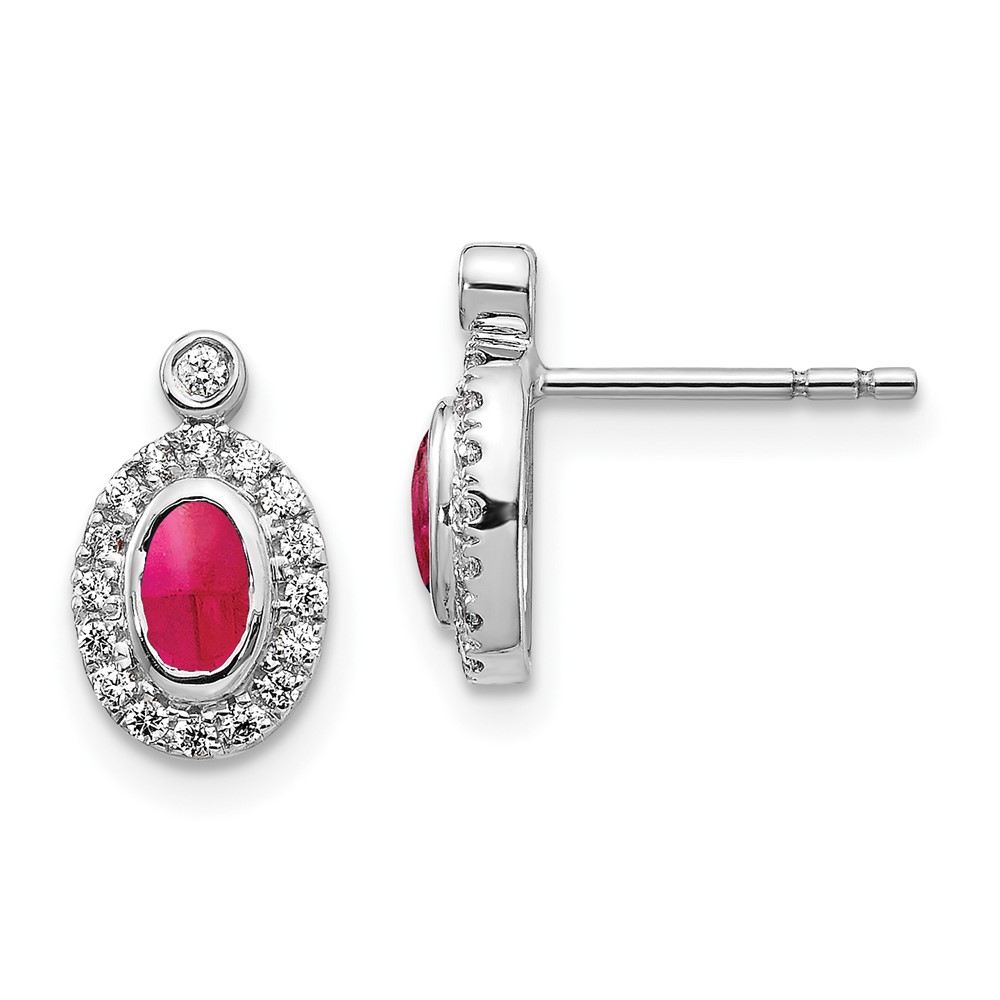 Picture of Finest Gold 14K White Gold Diamond &amp; Cabochon Ruby Earrings
