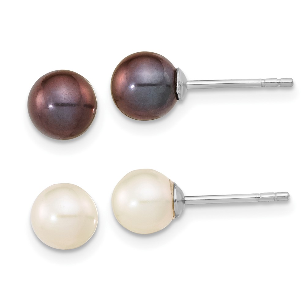 Picture of Finest Gold Sterling Silver Rhodium-plated 6-7 mm Set of 2 White &amp; Black Round FWC Pearl Earrings