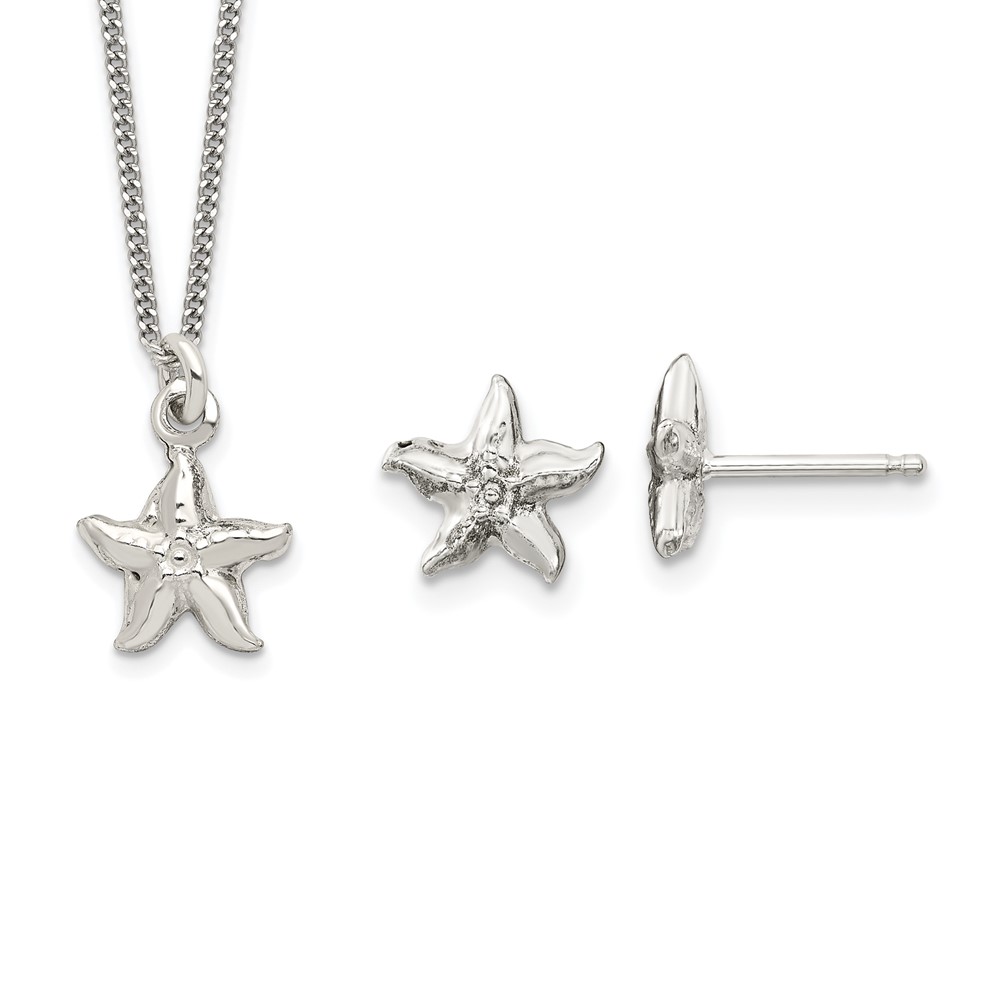 Picture of Quality Gold QST274 Sterling Silver Kids Starfish Necklace & Post Earrings Set