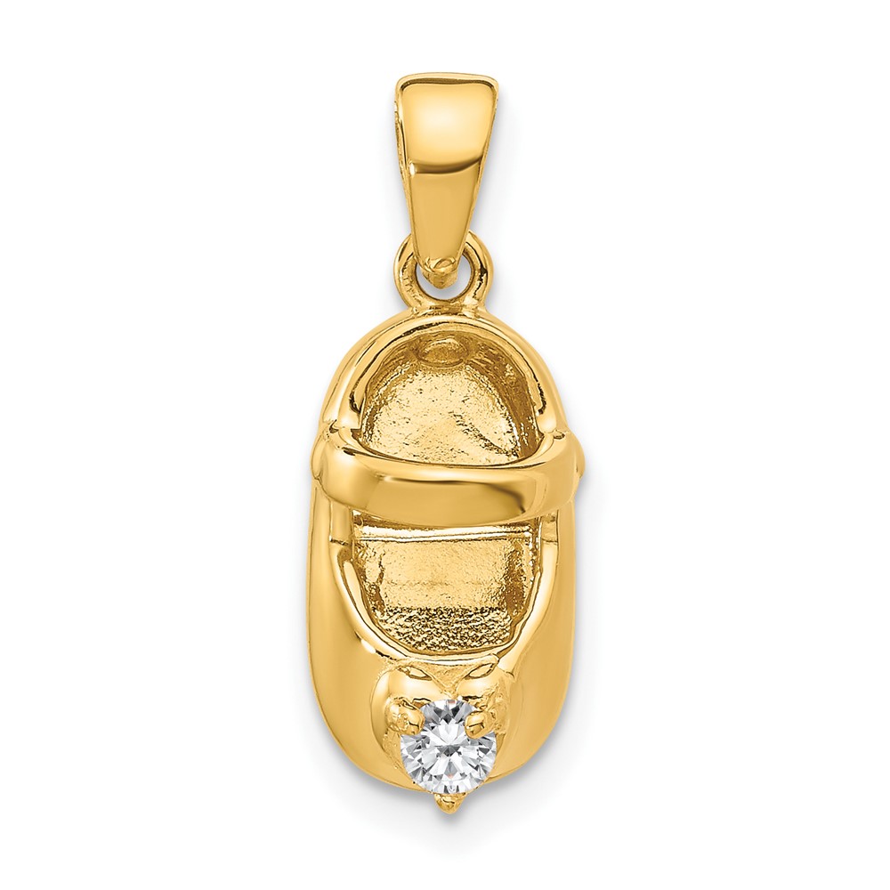 Picture of Finest Gold 10K 3-D April &amp; Synthetic Stone Engraveable Baby Shoe Charm