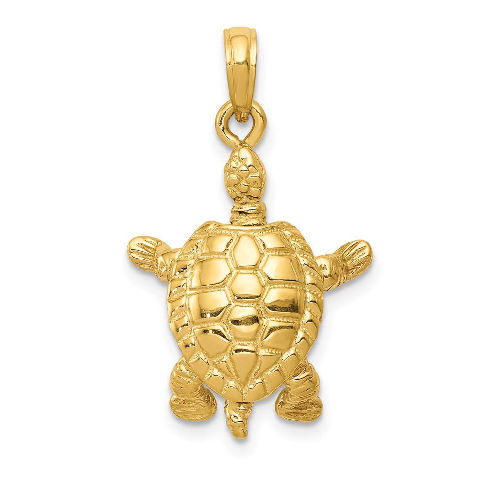 14K Yellow Gold Solid Polished 3-D Moveable Turtle Pendant -  Bagatela, BA2694559