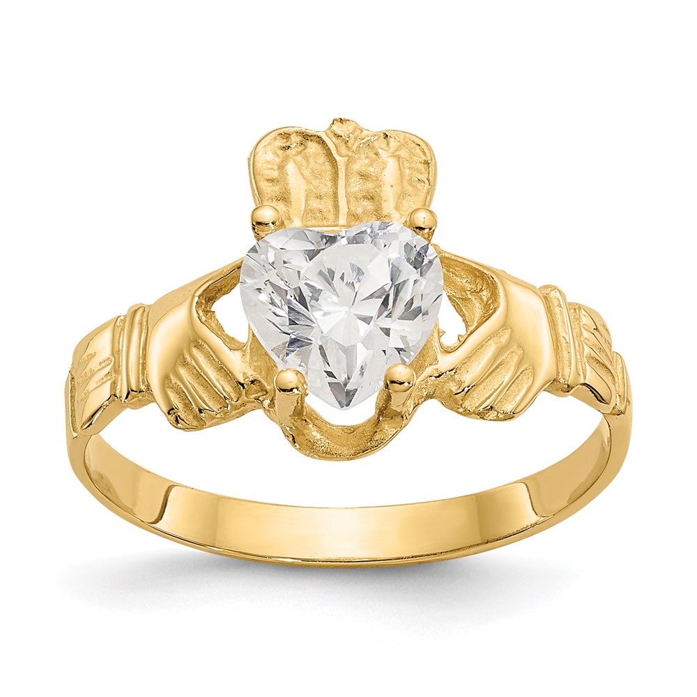 Picture of Finest Gold 10K April Birthstone Claddagh Ring&#44; Size 5