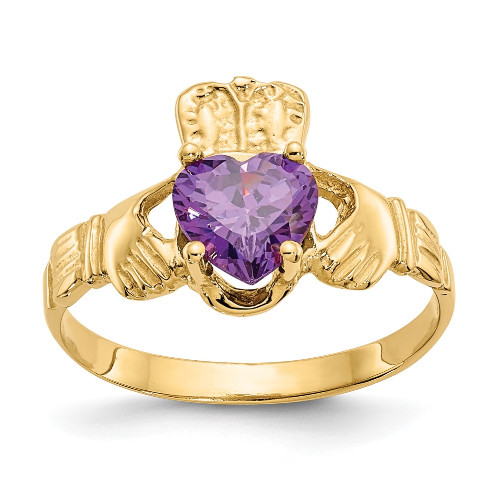 Picture of Finest Gold 10K February Birthstone Claddagh Ring&#44; Yellow