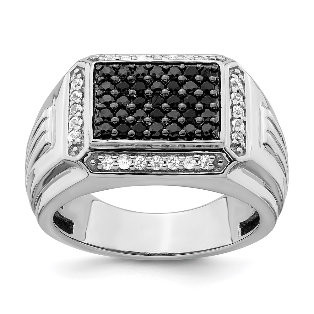 Picture of Finest Gold 14k White Gold Polished Black &amp; White Sapphire Mens Ring&amp;#44; Size 10