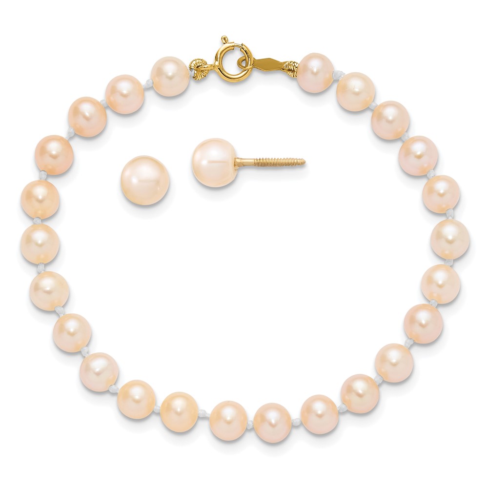 Picture of Finest Gold 4-5 mm 14K Madi K Pink FW Cultured Pearl 5.5 Bracelet &amp; Earrings Set