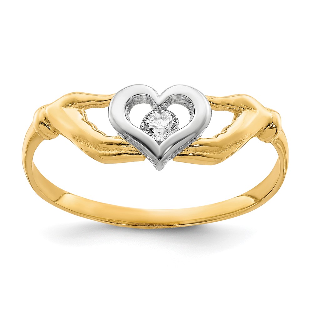 Picture of Quality Gold 10C1378 10K with Rhodium CZ Claddagh Ring&#44; Size 6.5