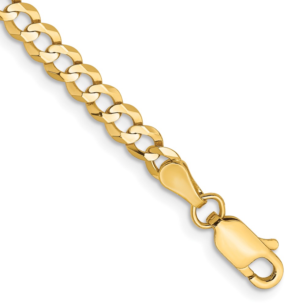 14K Yellow Gold 3.7 mm Lightweight Flat Cuban Chain 7 in. Bracelet -  Finest Gold, UBSLCB100-7