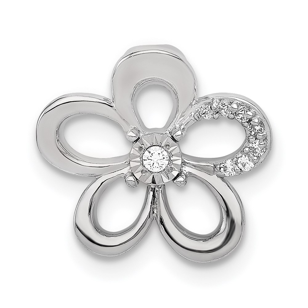 Picture of Finest Gold 14K White Gold 0.05 CTW Diamond Round Petal Flower Chain Slide Pendant