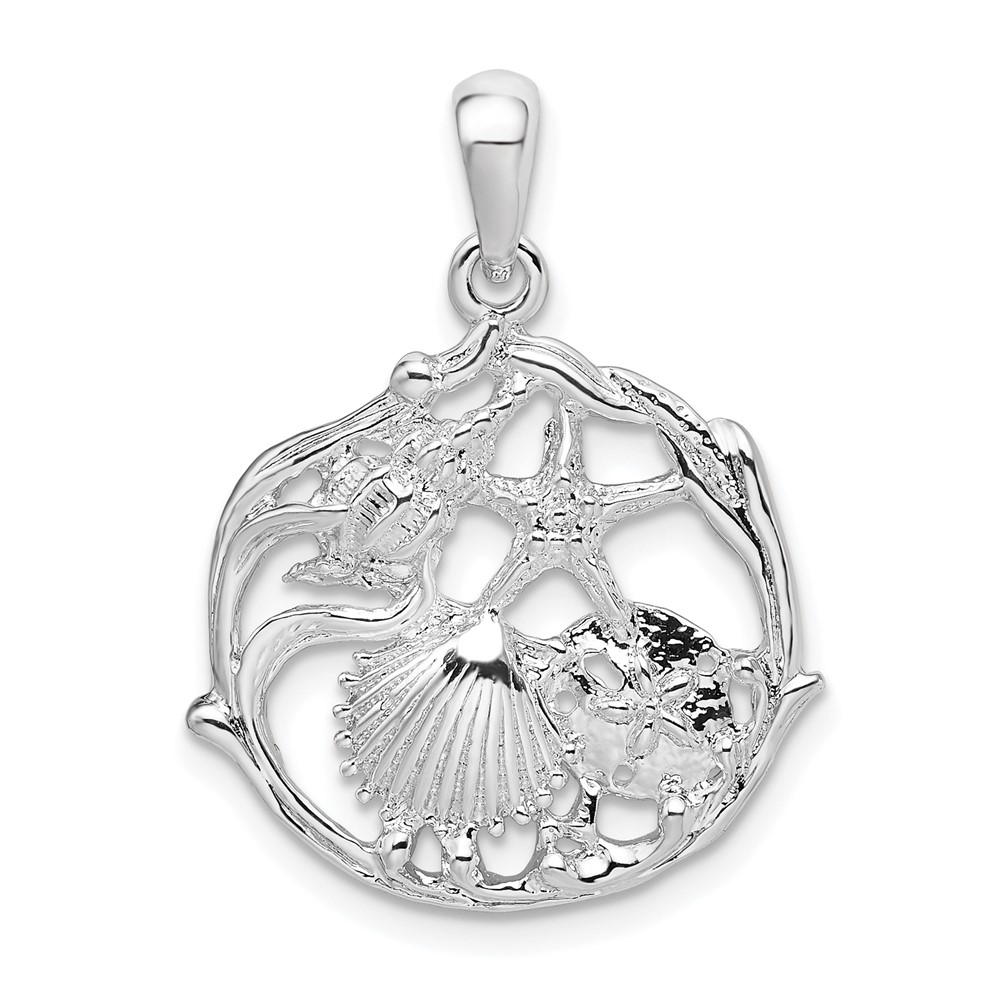 Picture of Finest Gold  Sterling Silver Polished Cut-Out Shell Cluster Pendant  White