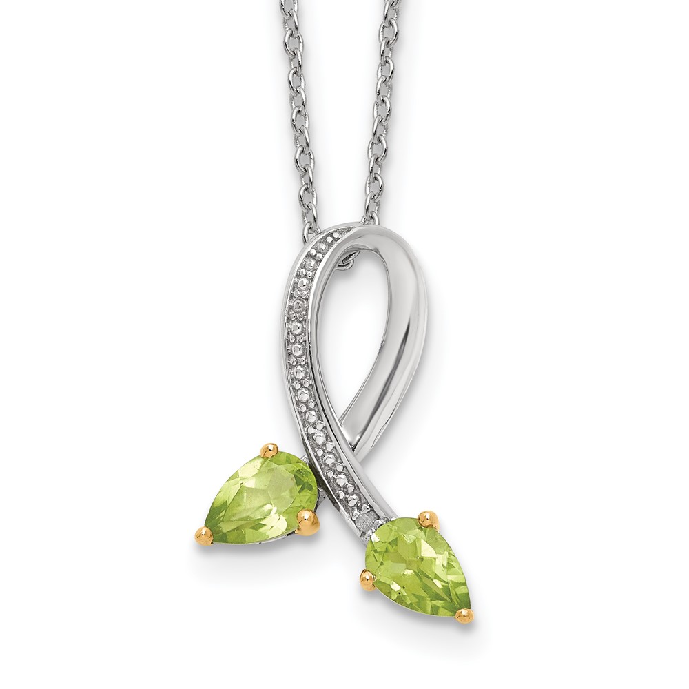 Picture of Finest Gold Sterling Silver &amp; 14K Accent Peridot Diamond 18 in. with 2 in. Extension Necklace